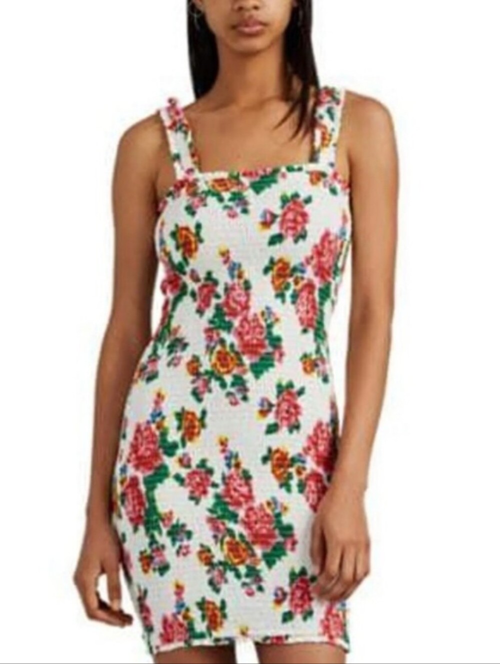 Rhode Floral White Smocked Bodycon Dress Size Large